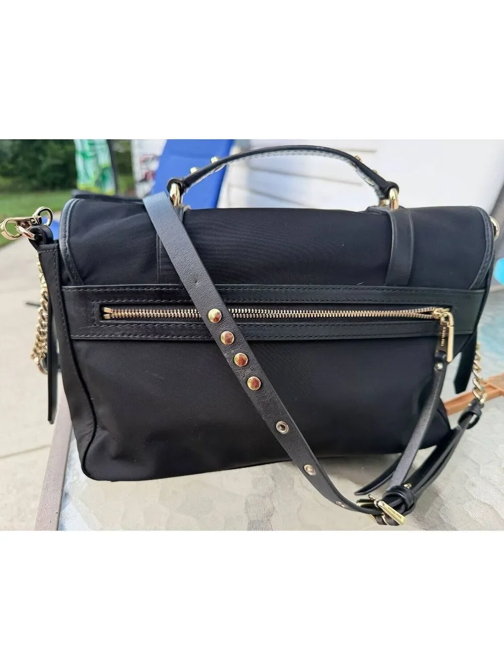 Michael Kors Women's Black Nylon Top Handle Studded Crossbody Satchel Bag